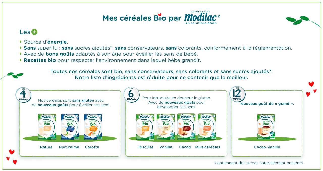 Les céréales infantiles Bio Modilac