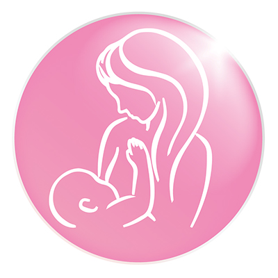 Pictogramme allaitement rose femme qui allaite un bébé