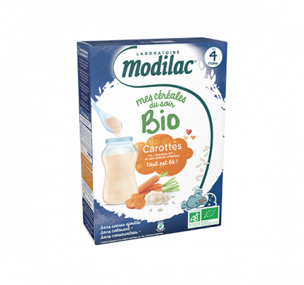 Modilac Céréales Bio Riz Carotte Dès 4 Mois 250g